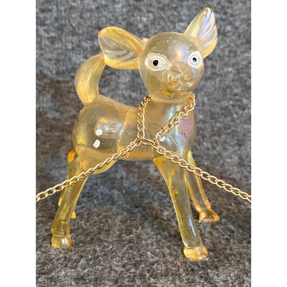 VTG Doe Fawns Big Ear Deer Figurines Yellow chains Lucite Hong Kong Christmas - Picture 4 of 9